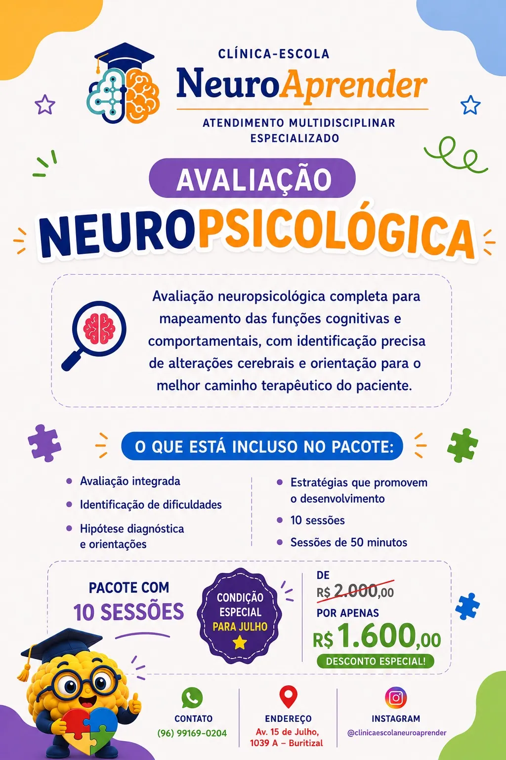 Material informativo da Clínica Escola NeuroAprender
