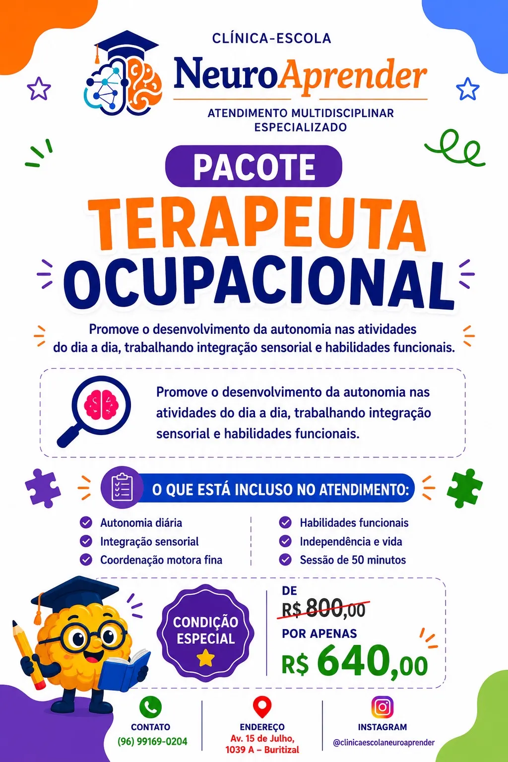 Material informativo da Clínica Escola NeuroAprender