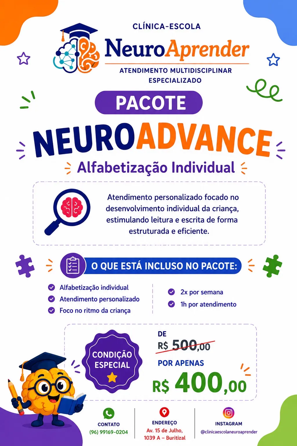 Material informativo da Clínica Escola NeuroAprender
