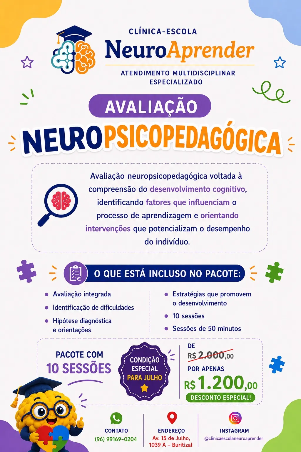 Material informativo da Clínica Escola NeuroAprender