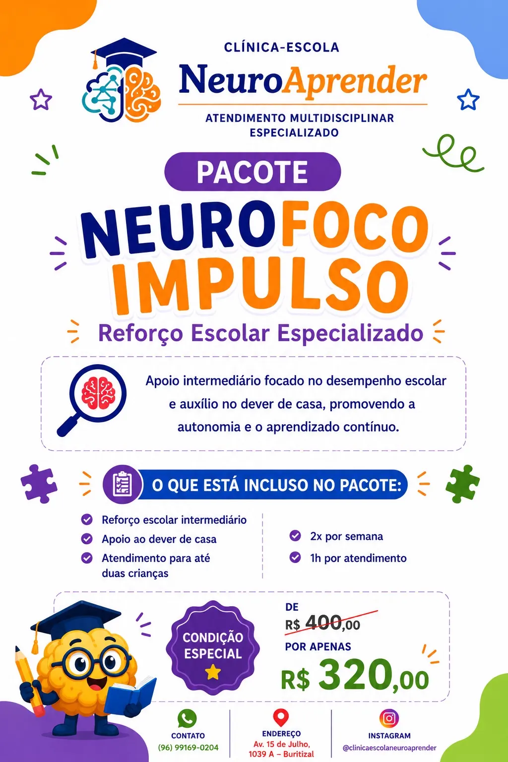 Material informativo da Clínica Escola NeuroAprender
