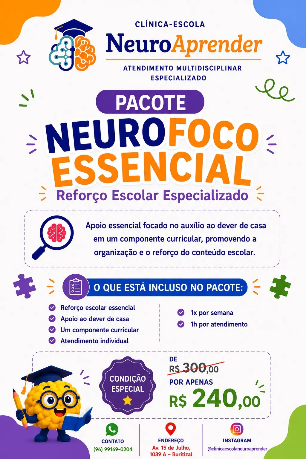 Material informativo da Clínica Escola NeuroAprender