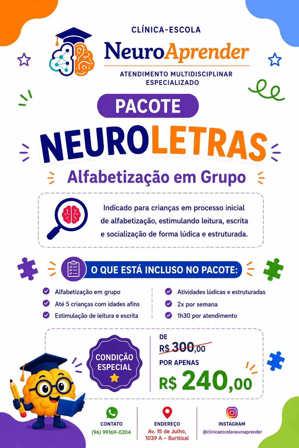 Material informativo da Clínica Escola NeuroAprender