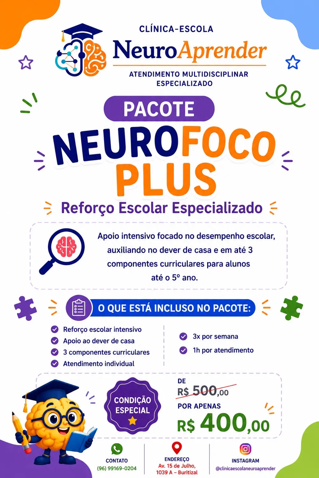 Material informativo da Clínica Escola NeuroAprender
